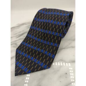Bergamo New York Neck Tie 100% Silk Black Blue Brown Design‎ Hand Made Modern